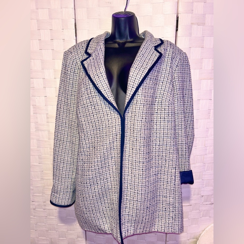 Maggie Barnes Navy and White Women's XL Blazer